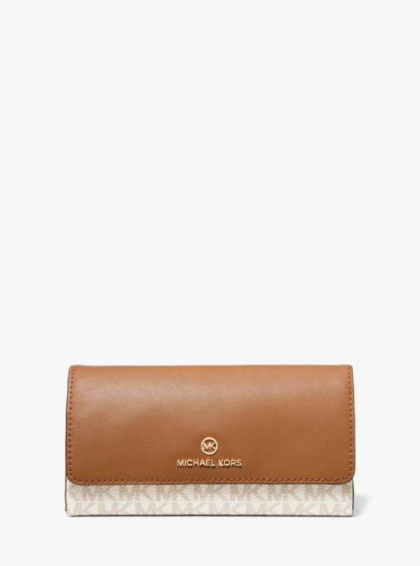 Damske Penazenky Michael Kors Large Logo and Leather Tri-Fold Hnedožltý Hnede - Doplnky Michael Kors Slevy | GJUCA-7486